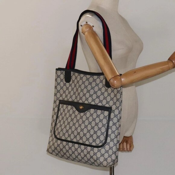 GUCCI GG Supreme Sherry Line Tote Bag PVC Navy - Picture 1 of 16